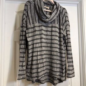 LOFT Black and Gray Striped Cowl Neck Sweater